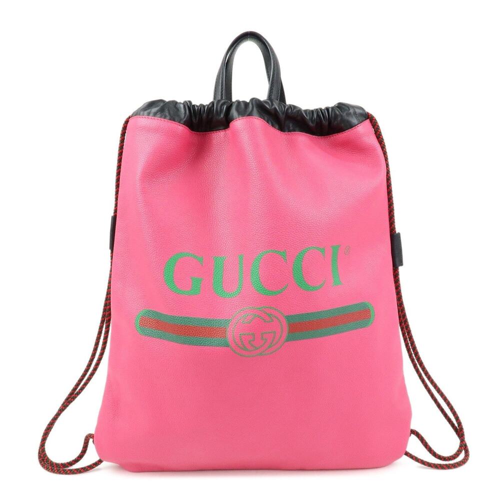 Gucci Calfskin Interlocking G Drawstring Backpack Pink